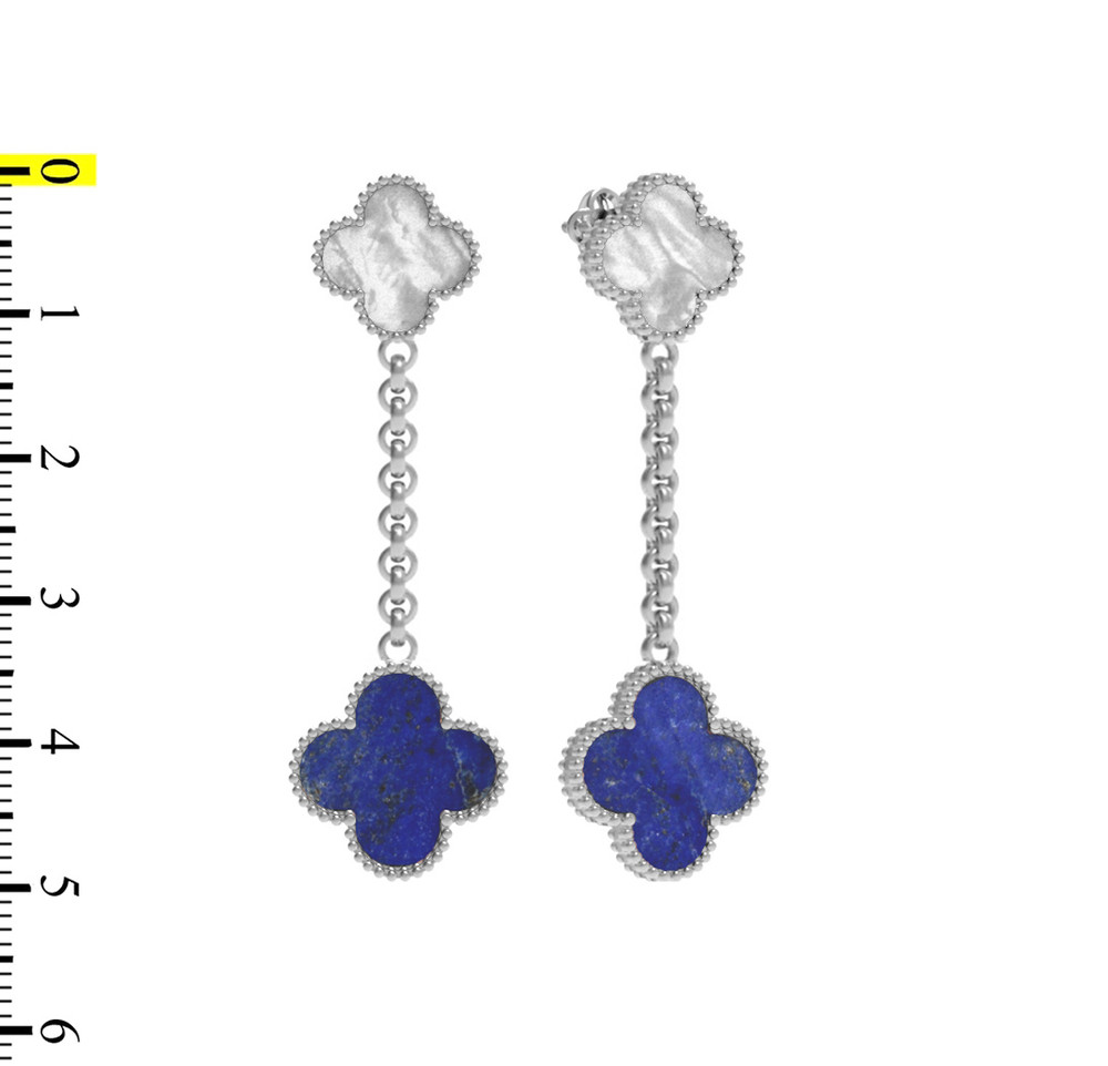 Серьги из белого золота 585 пробы c лазуритом и перламутром