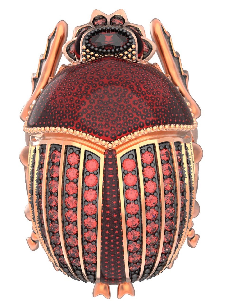 Кольцо из золота c эмалью, фианитом и гранатом