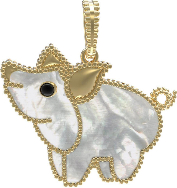 Подвеска из лимонного золота 585 пробы c эмалью и перламутром