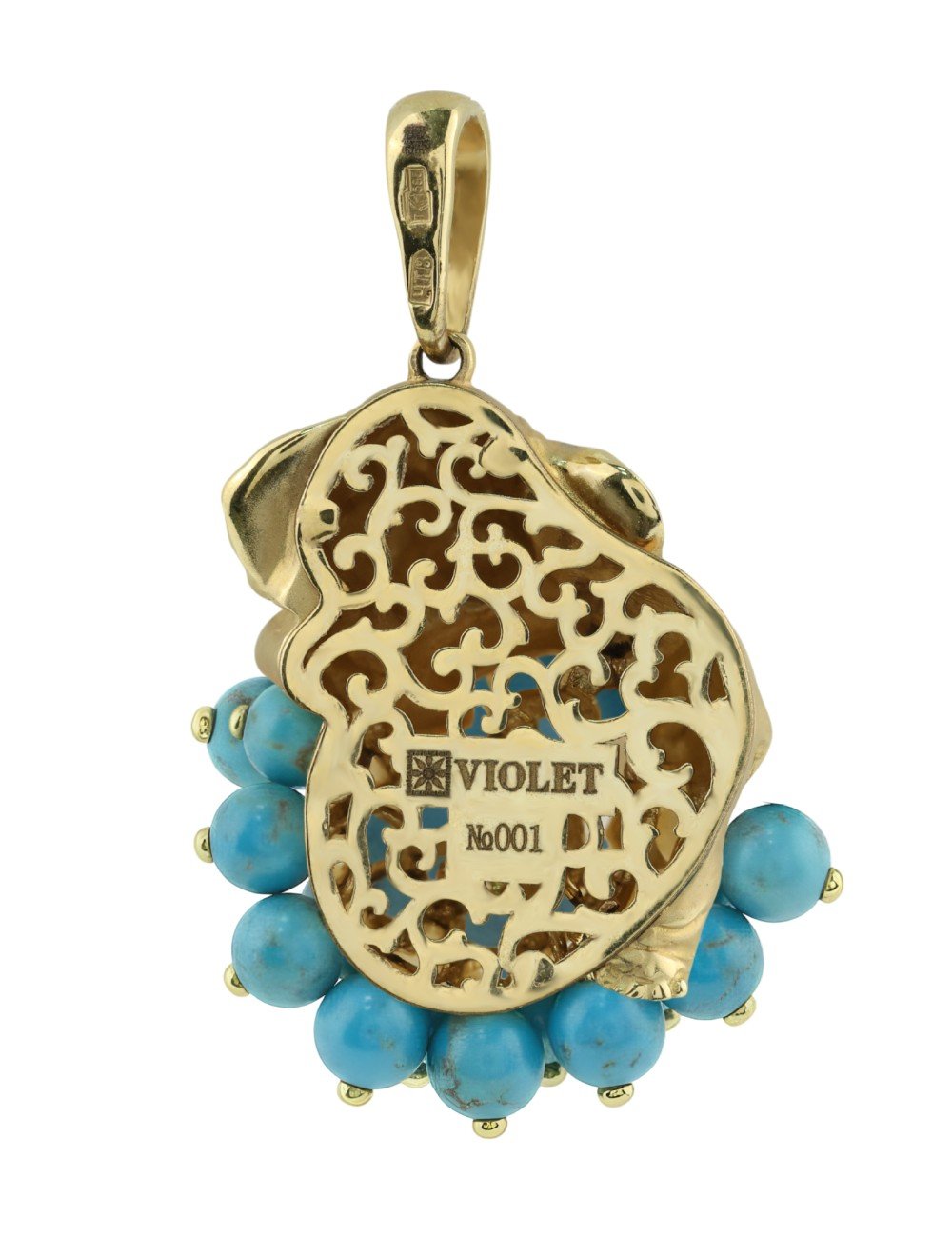 Подвеска из лимонного золота c эмалью и бирюзой