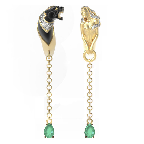 Серьги из лимонного золота 585 пробы c фианитом и хризопразом