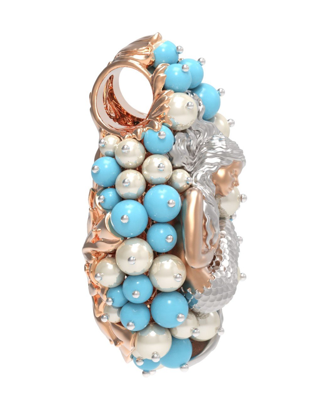 Подвеска из золота c жемчугом и бирюзой