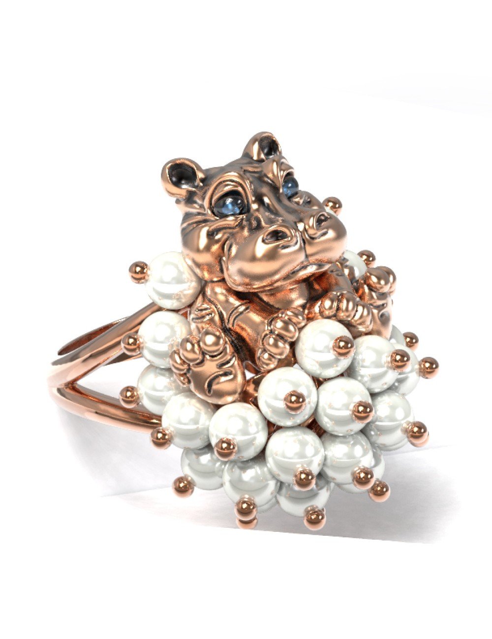 Кольцо из золота c эмалью и жемчугом