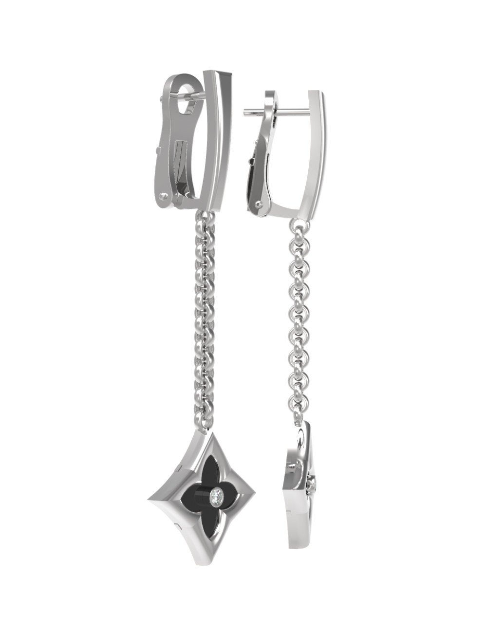 Серьги из белого золота c бриллиантами и ониксом