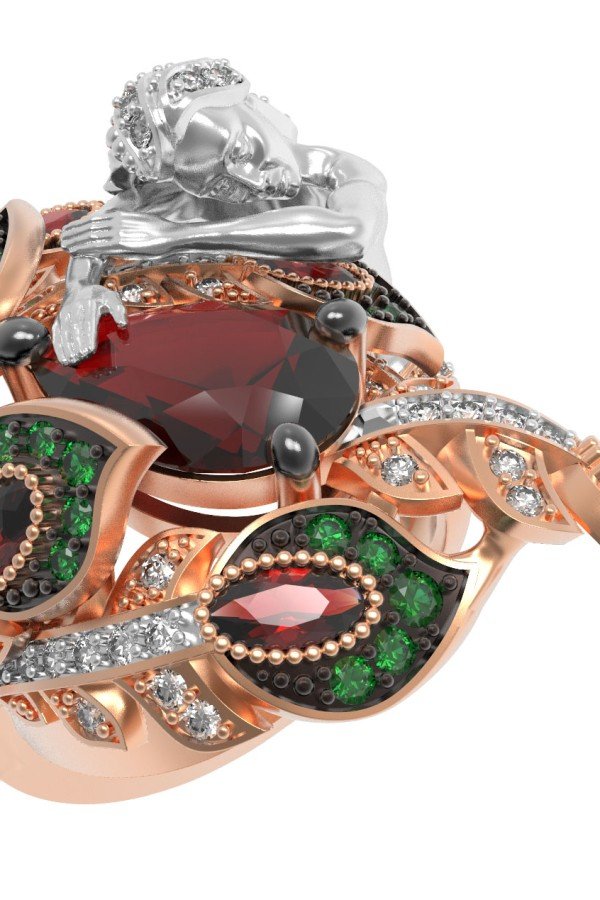 Кольцо из золота c фианитом и гранатом