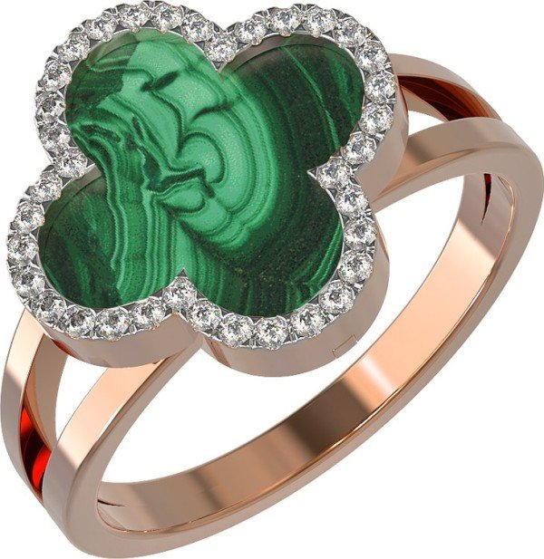 Кольцо из золота c бриллиантами и малахитом