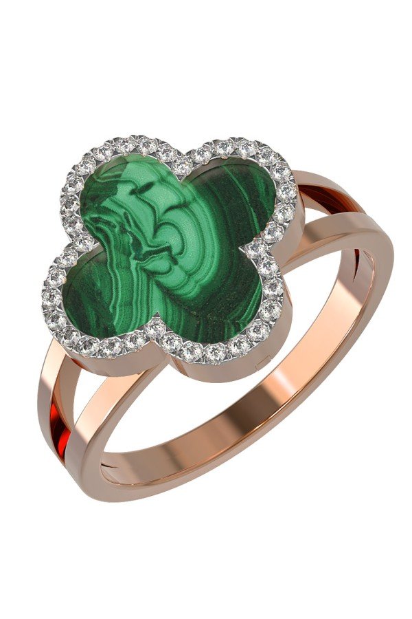 Кольцо из золота c бриллиантами и малахитом