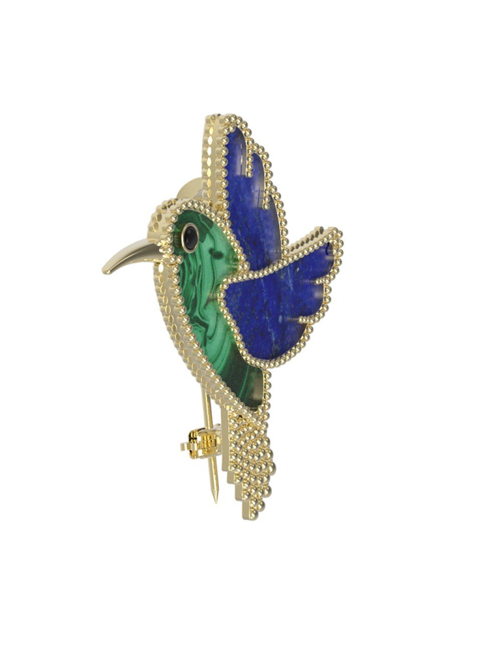 Брошь из лимонного золота c эмалью, лазуритом и малахитом