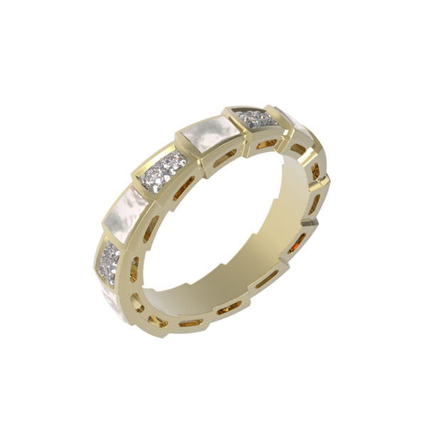 Кольцо из лимонного золота 585 пробы c бриллиантами и перламутром