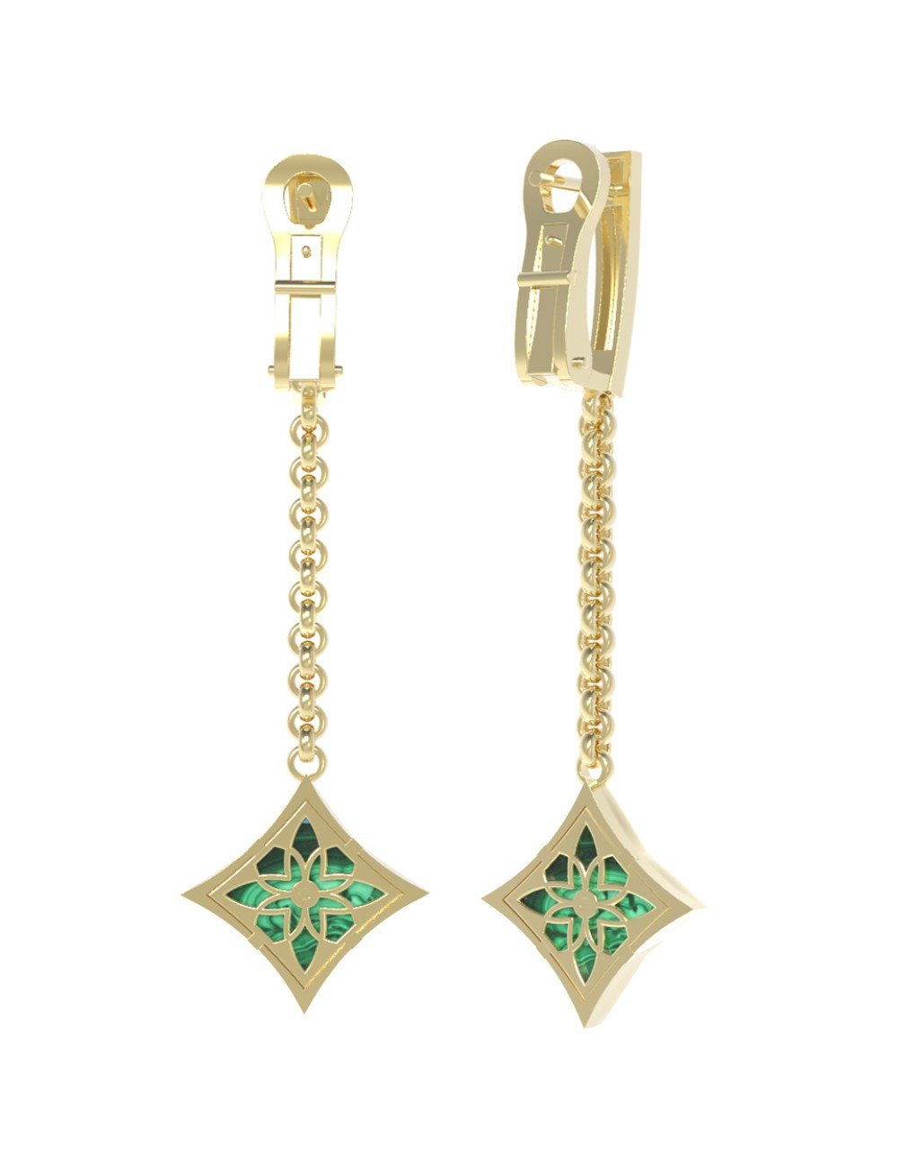 Серьги из лимонного золота c бриллиантами и малахитом