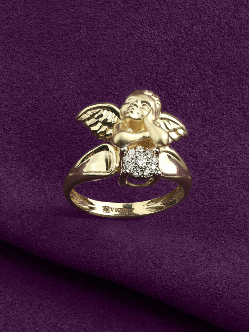 Кольцо из лимонного золота 585 пробы c бриллиантами