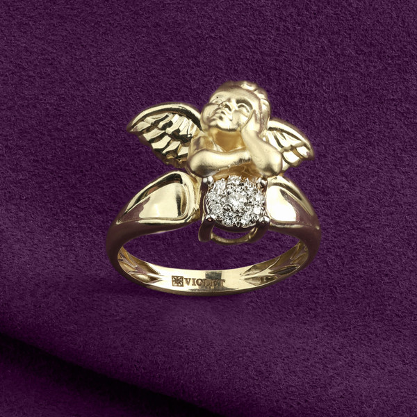 Кольцо из лимонного золота 585 пробы c бриллиантами