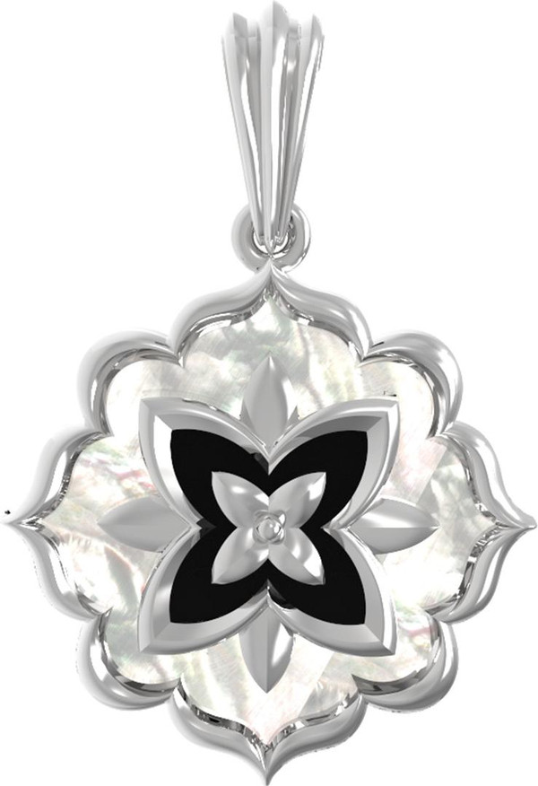 Подвеска из белого золота 585 пробы c ониксом и перламутром