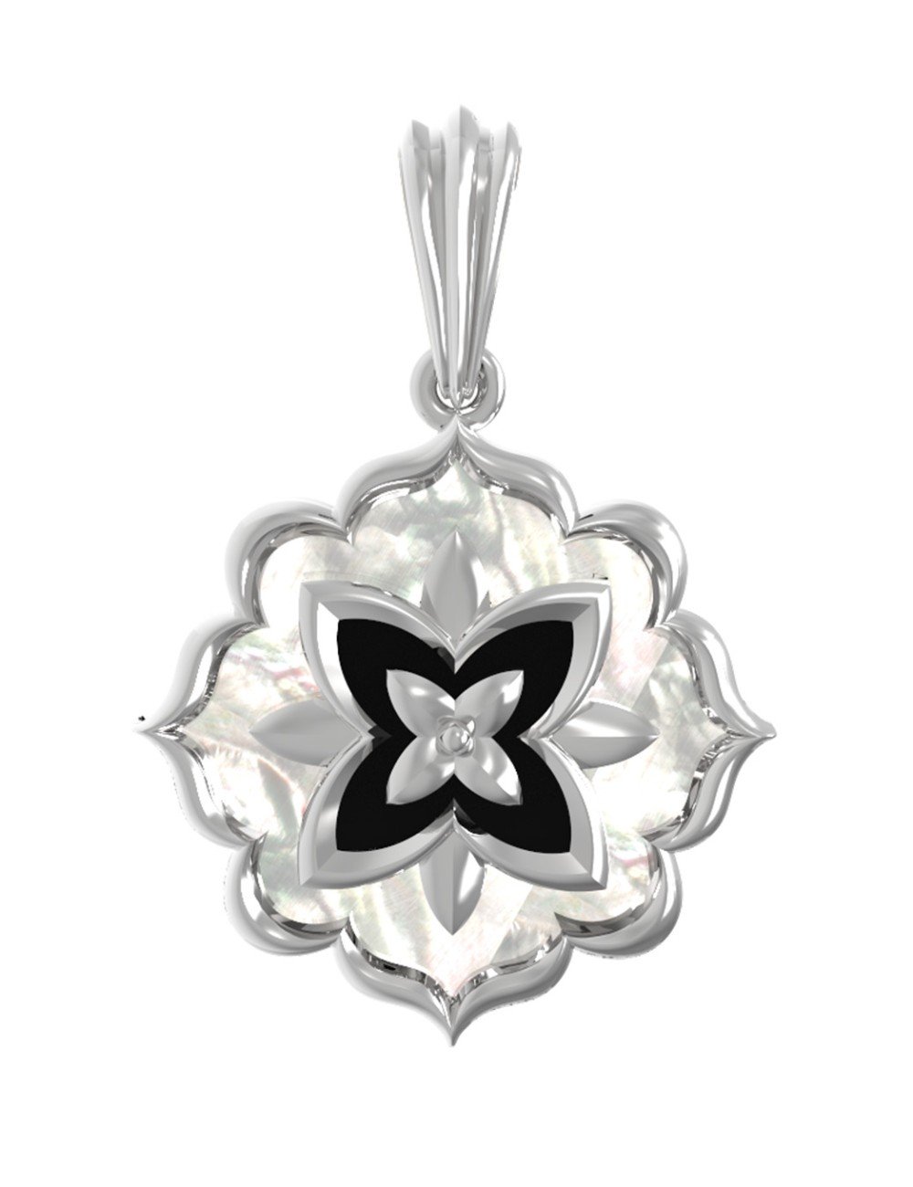 Подвеска из белого золота c ониксом и перламутром