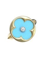 Кольцо из лимонного золота c бриллиантами и бирюзой