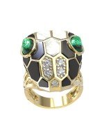 Кольцо из лимонного золота c бриллиантами, рубином, ониксом, малахитом и перламутром