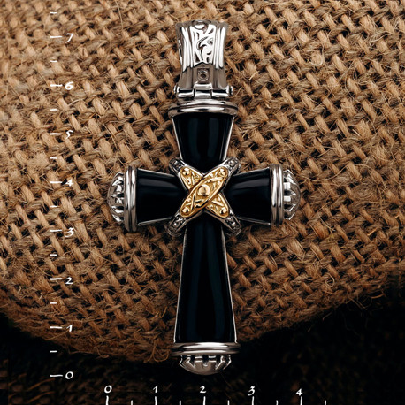 Крест из серебра 925 пробы и золота 750 пробы c ониксом и рубином