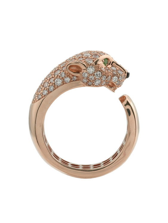 Кольцо из розового золота 585 пробы c бриллиантами, изумрудом и ониксом