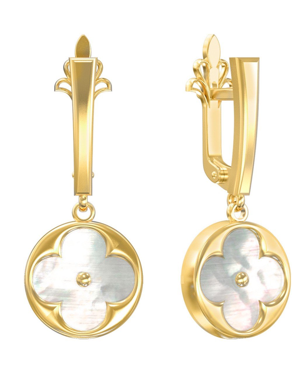 Серьги из лимонного золота c перламутром