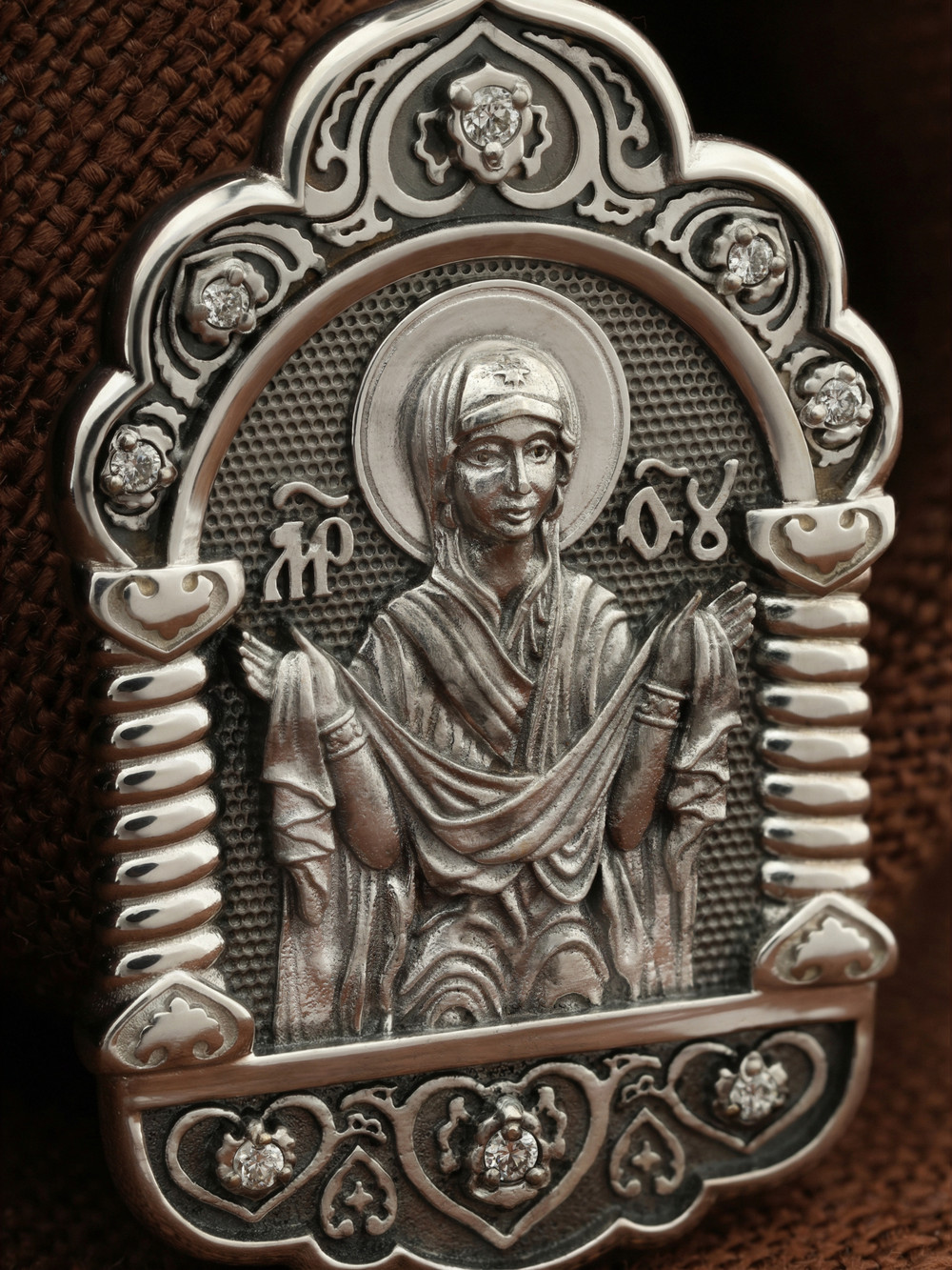 Нательная икона из белого золота 585 пробы c бриллиантами