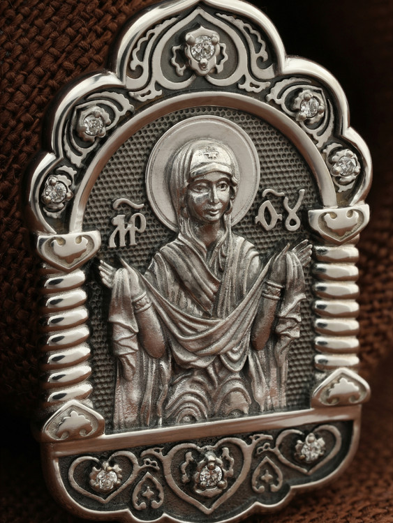 Нательная икона из белого золота 585 пробы c бриллиантами