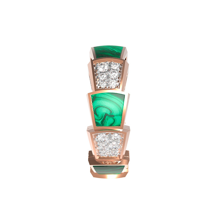 Кольцо из красного золота 585 пробы c бриллиантами и малахитом