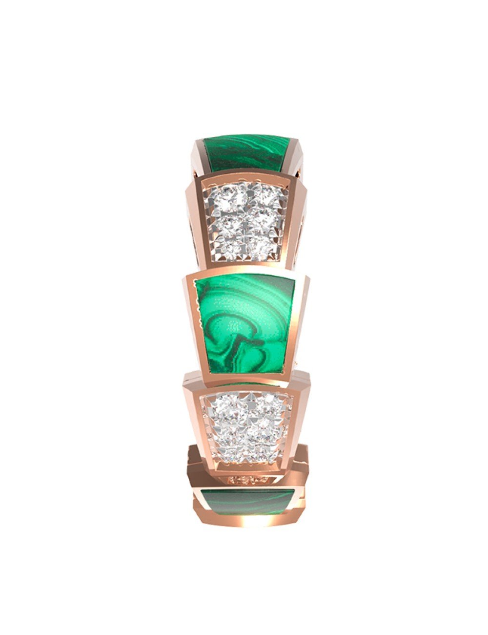 Кольцо из золота c бриллиантами и малахитом