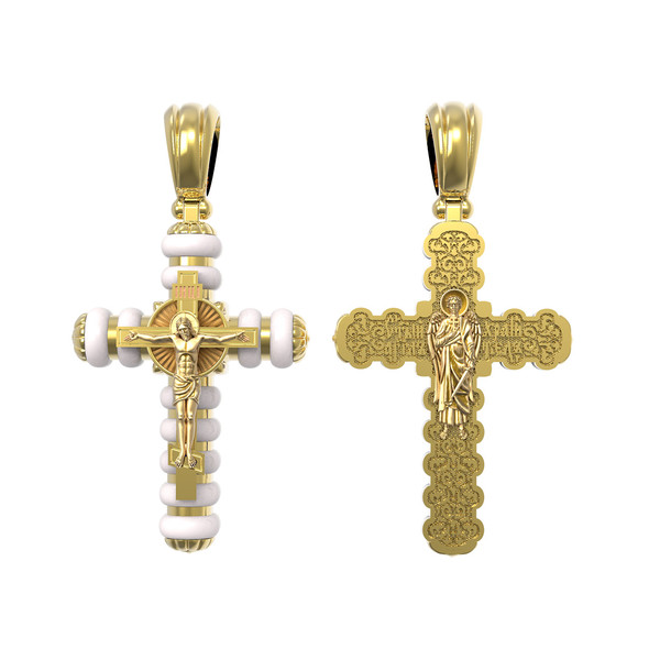 Крест из лимонного золота 585 пробы c кахолонгом