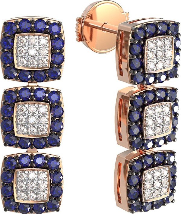 Серьги из золота c бриллиантами и сапфиром