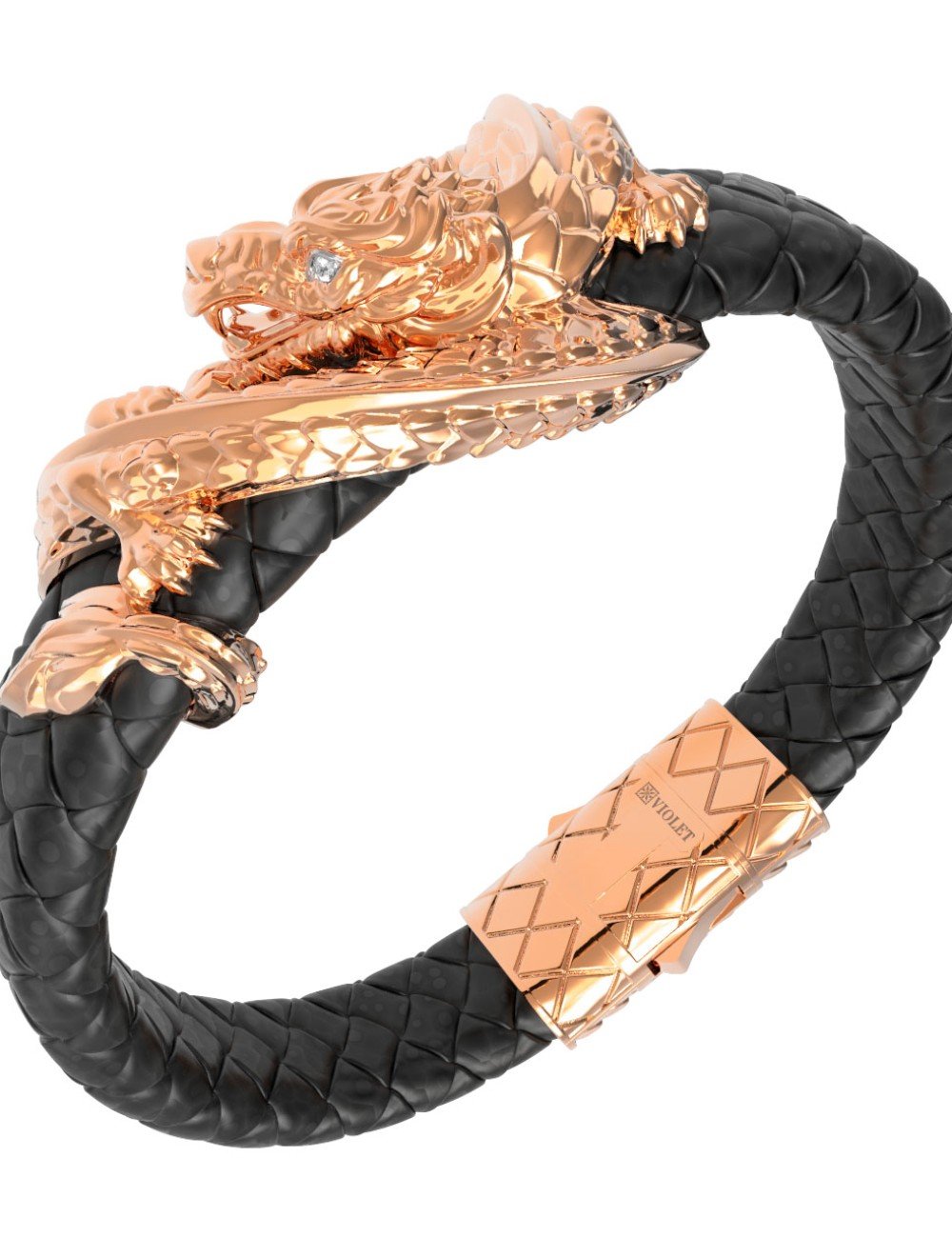 Браслет из золота c бриллиантами и кожаным шнурком