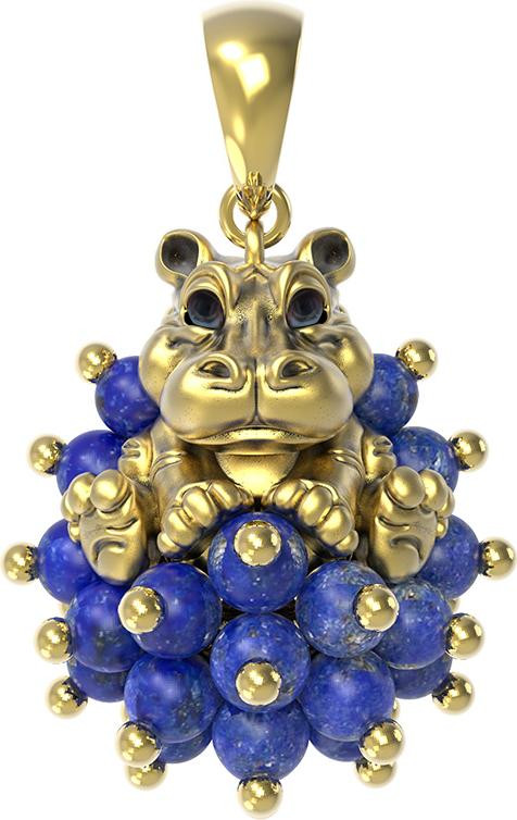 Подвеска из лимонного золота 585 пробы c эмалью и лазуритом