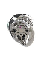 Кольцо из белого золота c бриллиантами, рубином, ониксом, малахитом и перламутром