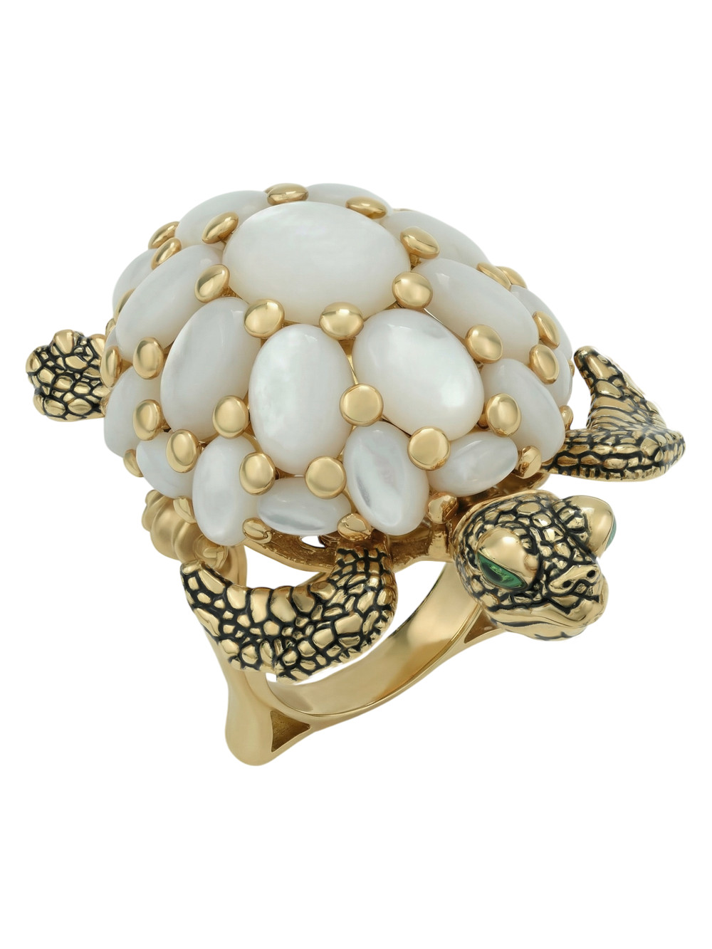 Кольцо из лимонного золота 585 пробы c эмалью и перламутром