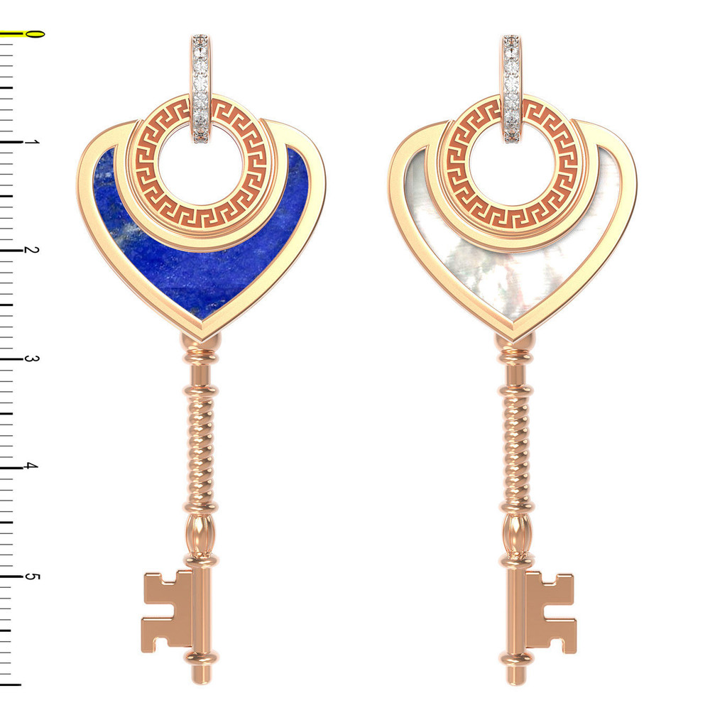Подвеска из красного золота 585 пробы c фианитом, лазуритом и перламутром