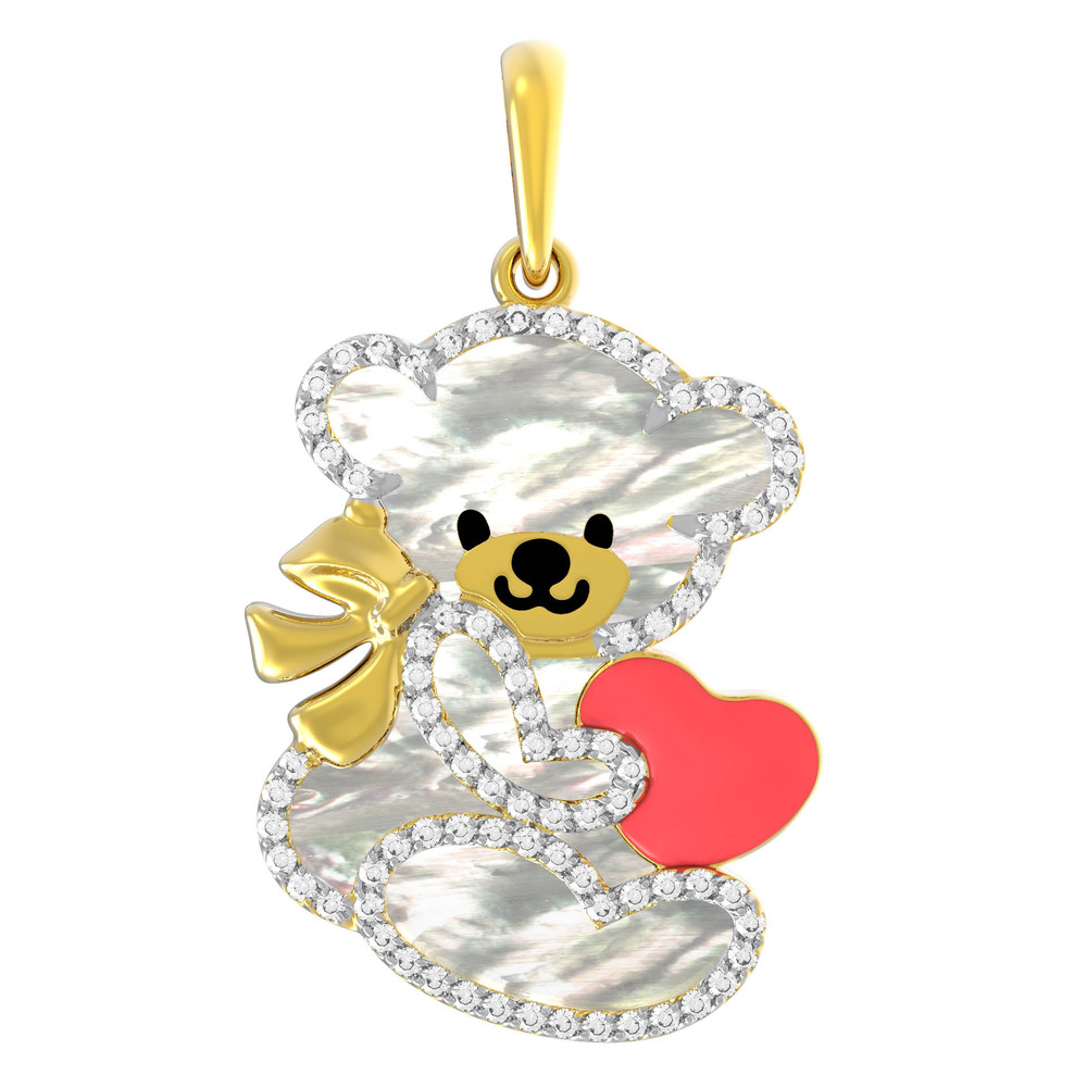 Подвеска из лимонного золота 585 пробы c эмалью, фианитом и перламутром