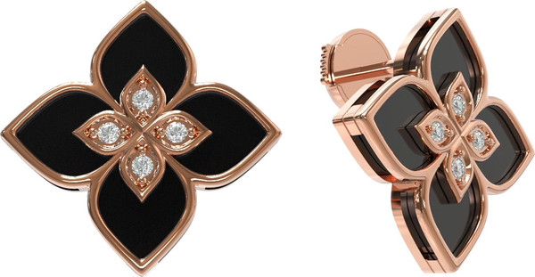 Серьги из красного золота 585 пробы c бриллиантами и ониксом