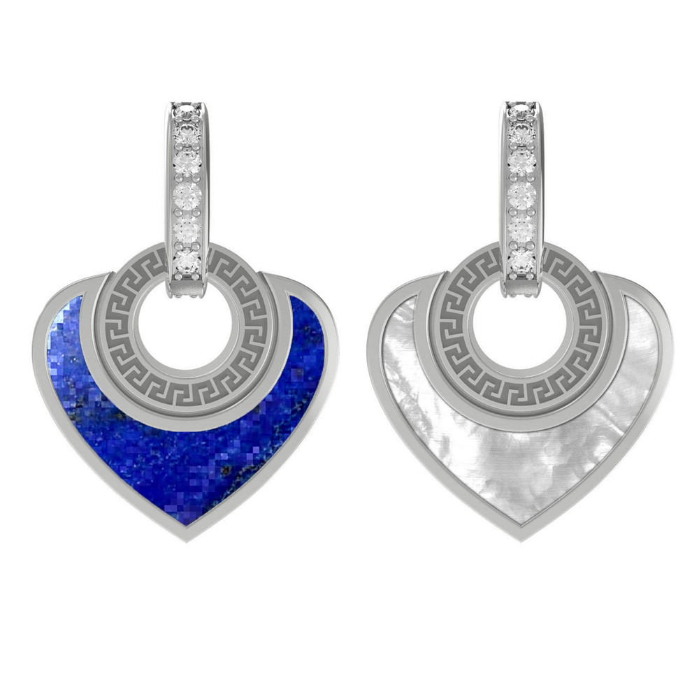 Подвеска из белого золота 585 пробы c фианитом, лазуритом и перламутром