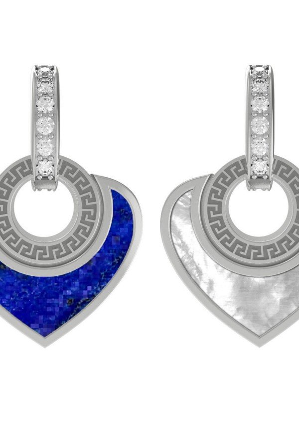 Подвеска из белого золота c фианитом, лазуритом и перламутром