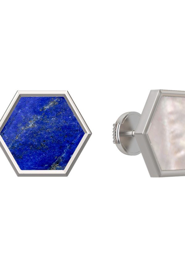 Серьги из белого золота c лазуритом и перламутром