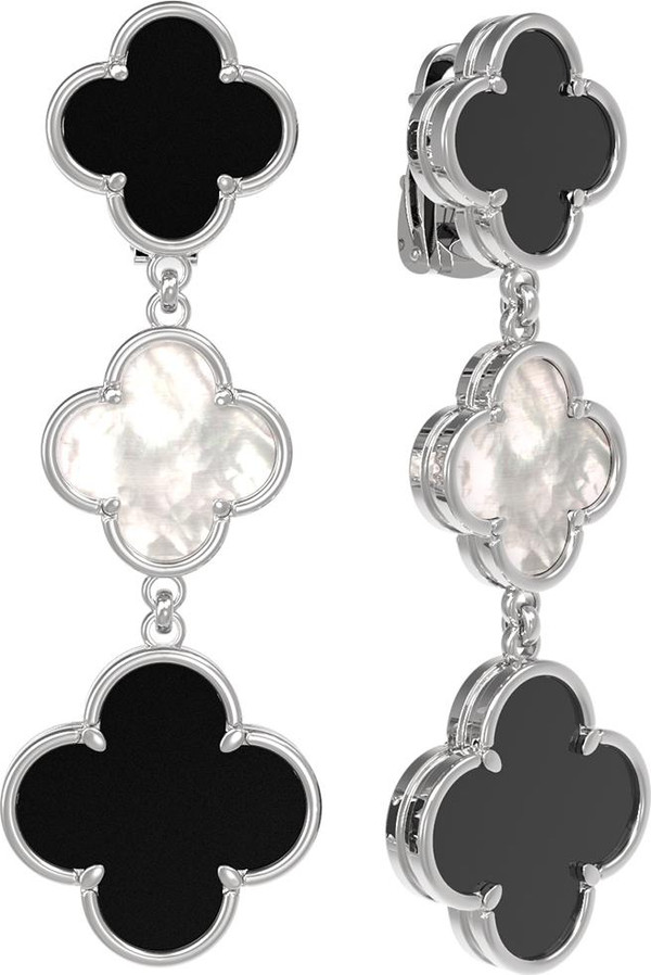 Серьги из белого золота 585 пробы c ониксом и перламутром