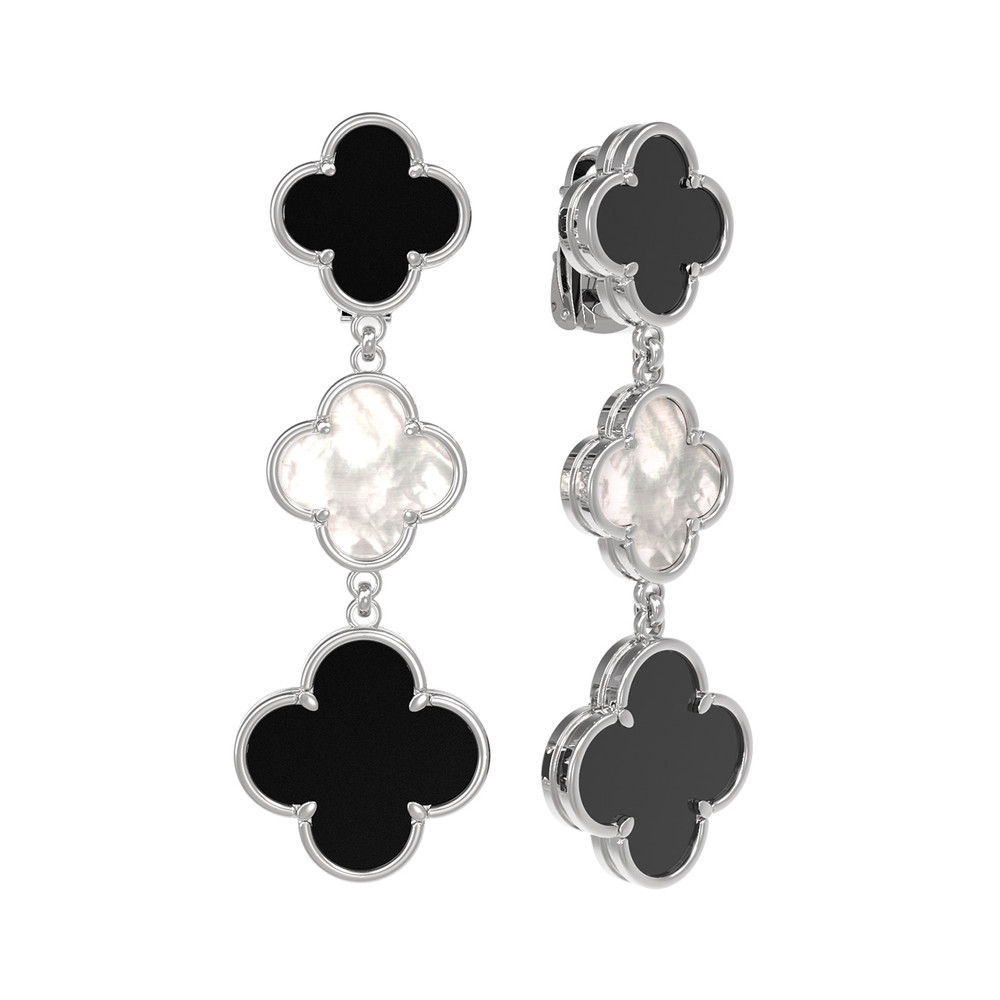 Серьги из белого золота 585 пробы c ониксом и перламутром