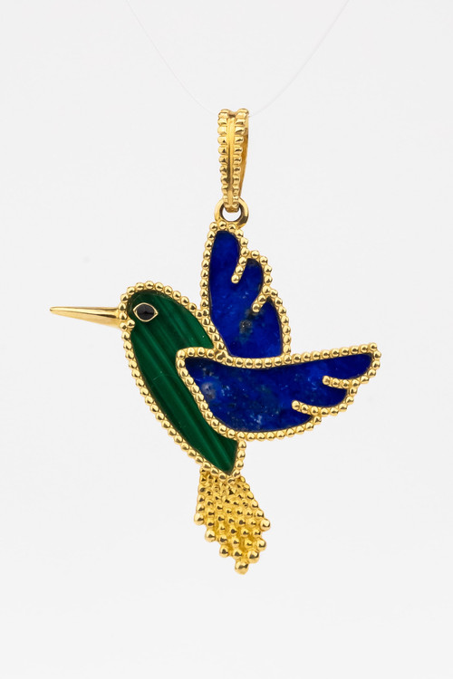 Подвеска из лимонного золота 585 пробы c эмалью, лазуритом и малахитом