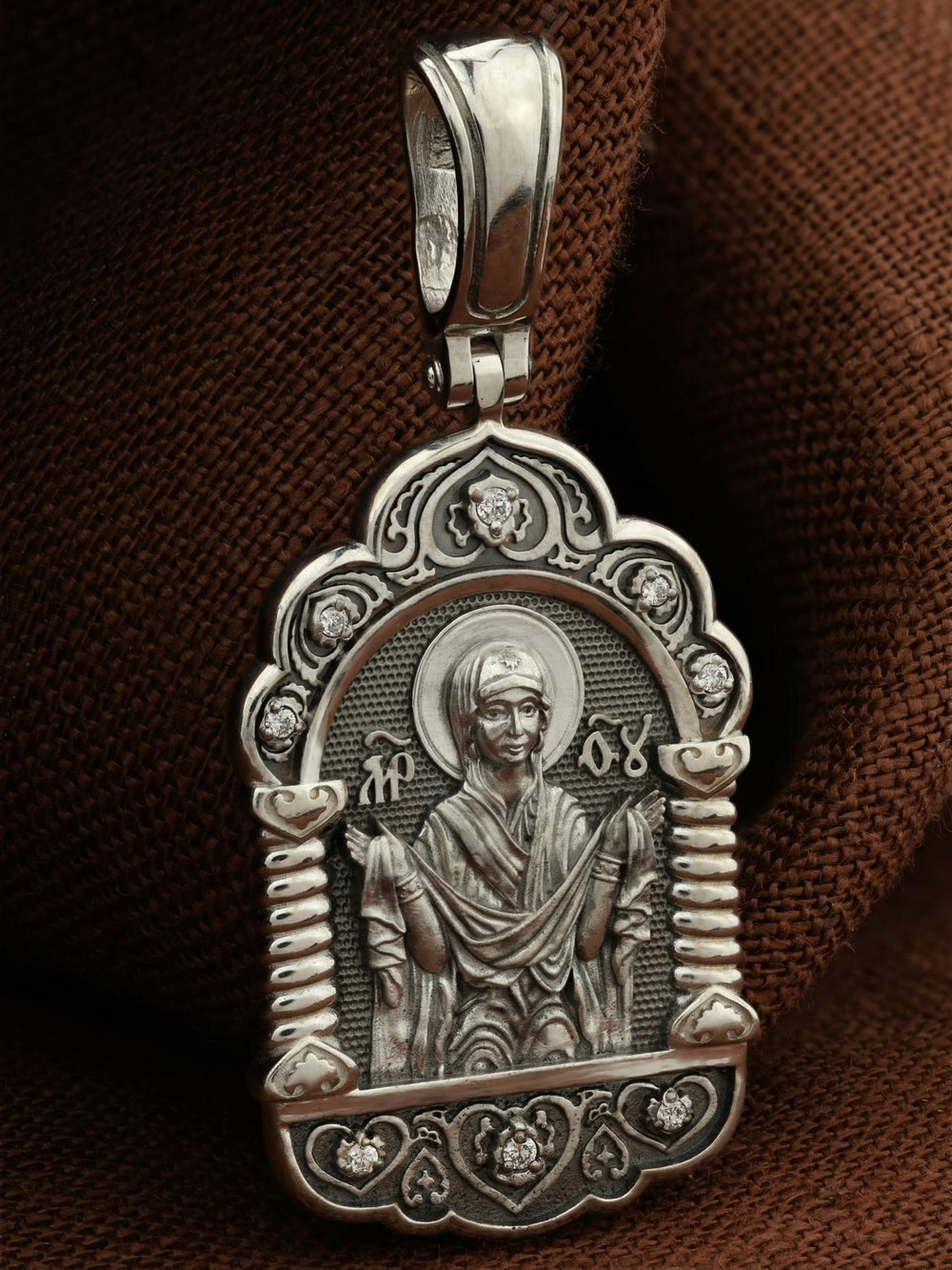 Нательная икона из белого золота 585 пробы c бриллиантами