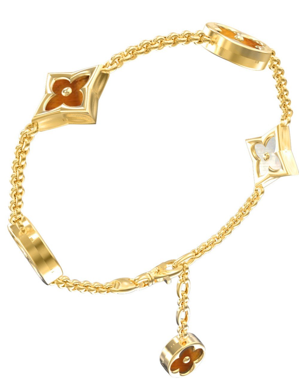 Браслет из лимонного золота c тигровым глазом и перламутром