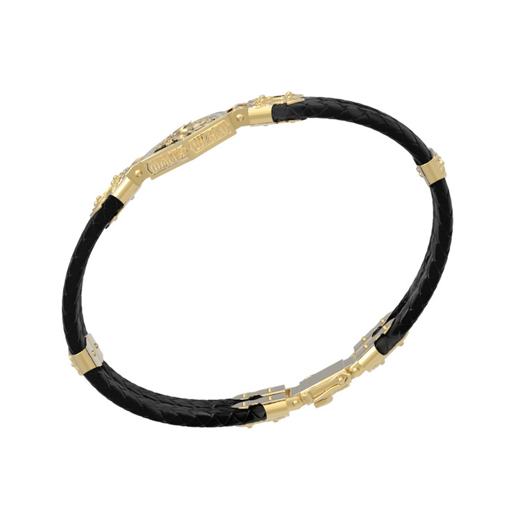 Браслет из лимонного золота 585 пробы c шнурком и ониксом