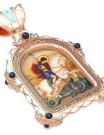 Образок из золота c эмалью, иконописью и темперой