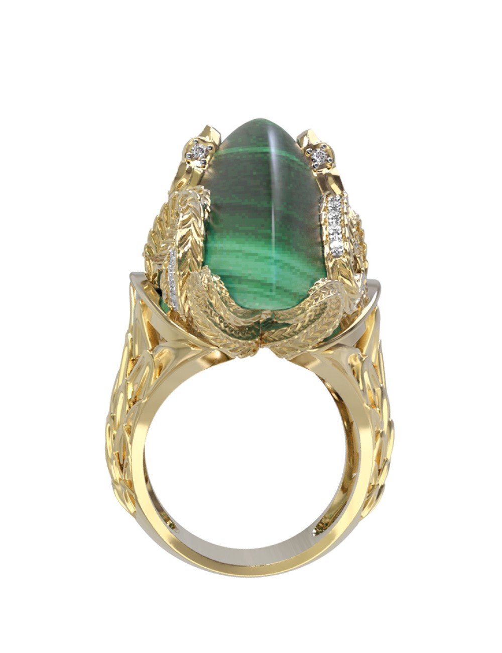 Кольцо из лимонного золота c бриллиантами и малахитом