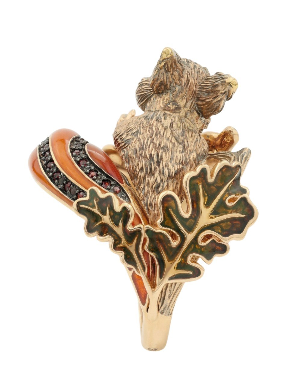 Кольцо из золота c эмалью, гранатом и янтарём