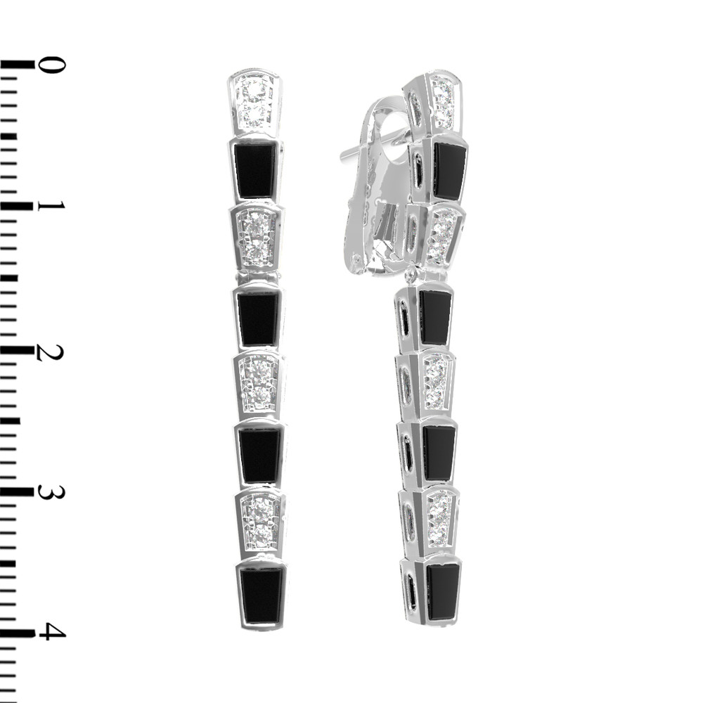 Серьги из белого золота 585 пробы c бриллиантами и ониксом