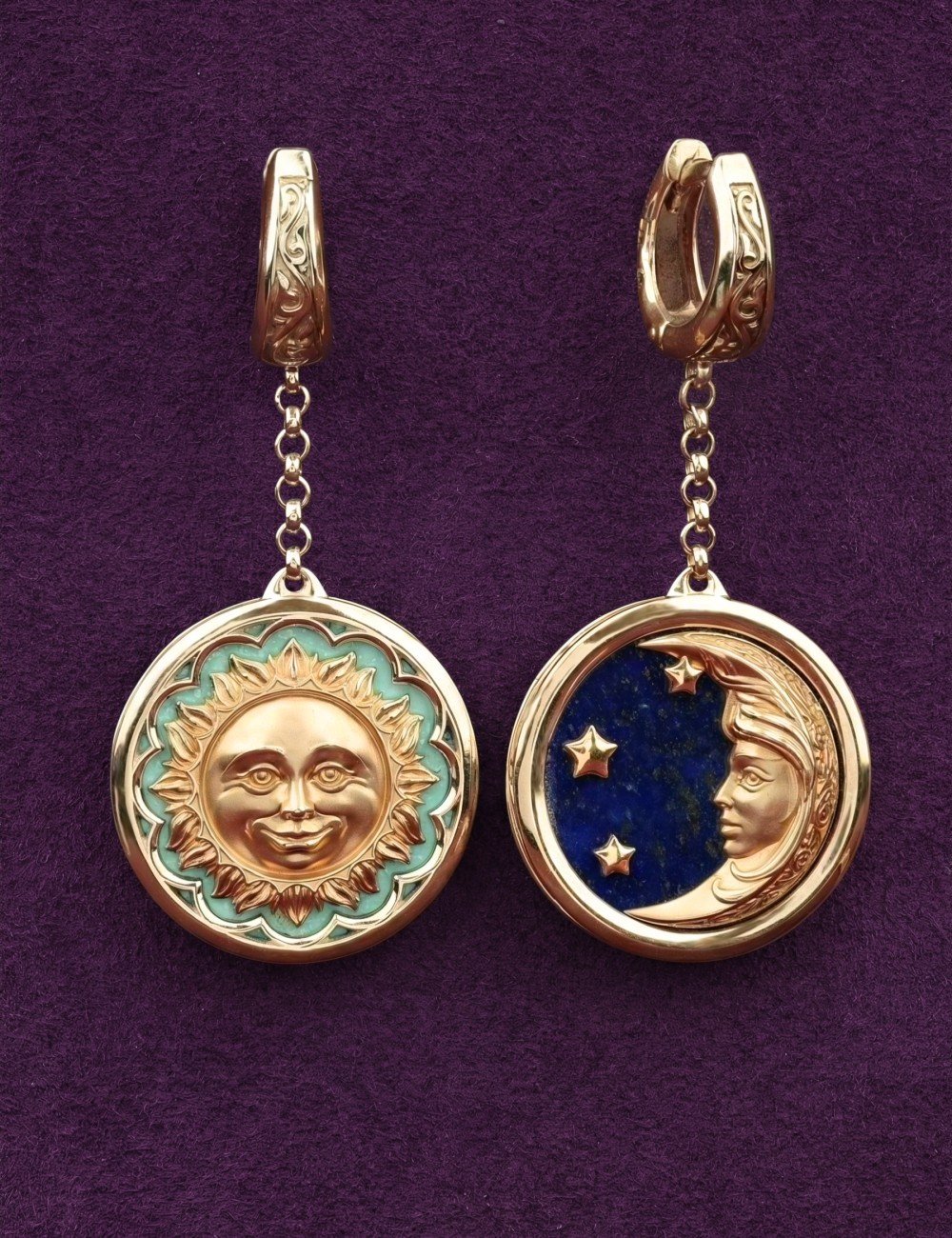 Серьги из золота c бирюзой и лазуритом